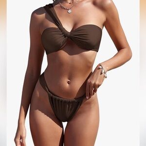 Zaful Chocolate One-Shoulder adjustable Bikini NEW small